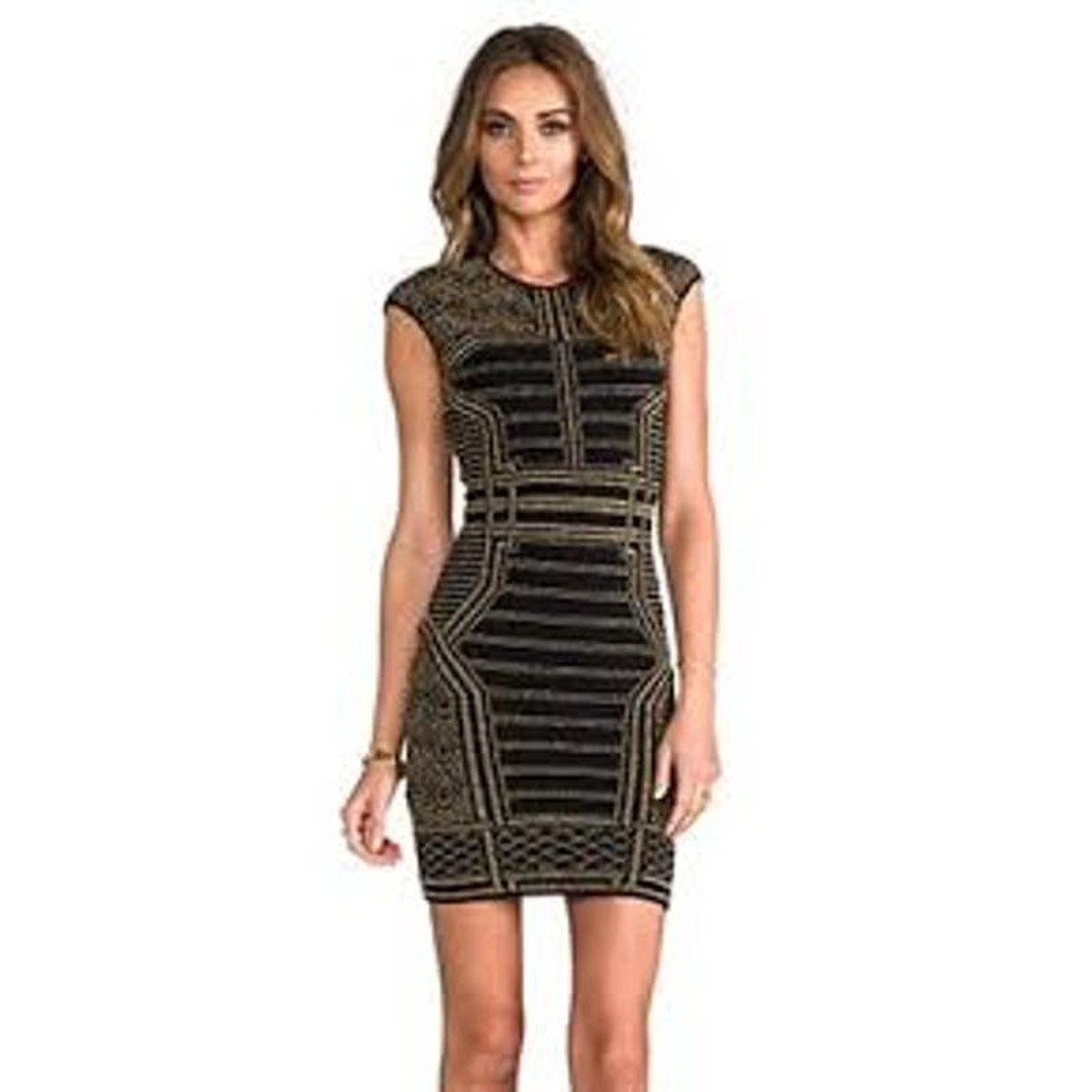Topshop Womens Blue & Gold Geo Bodycon Dress